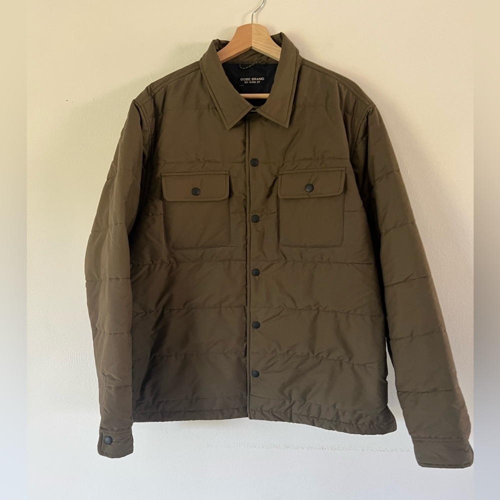 OOBE Brand 161 King‎ St. Men's Green Quilted Snap Button Front Overshirt Shacket